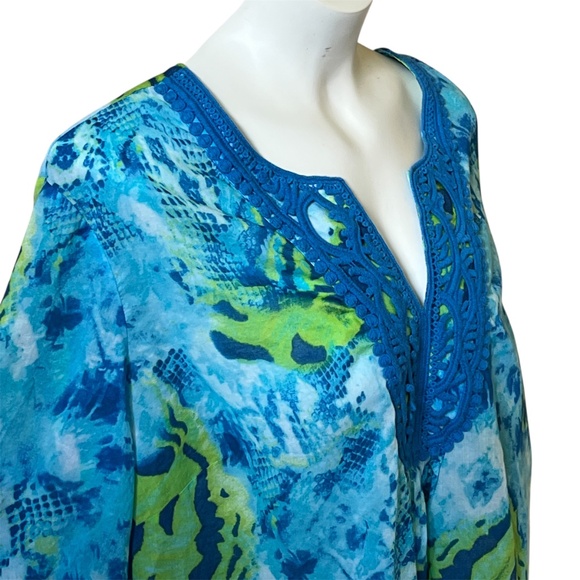 Jones New York Signature Plus 3X Blue Green Crochet Trim Cotton Tunic Top - Picture 7 of 13